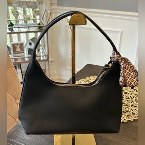 Elegant Black Handbag with Scarf Accent